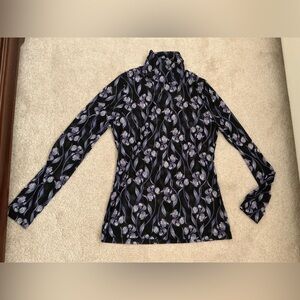 White House Black Market Floral Mesh Turtleneck Top Sz S NWOT!
